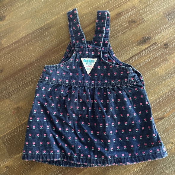 Vintage Oshkosh Denim Jean Floral Tulips Overall Dress Baby Girl Size 18M USA - Picture 5 of 7